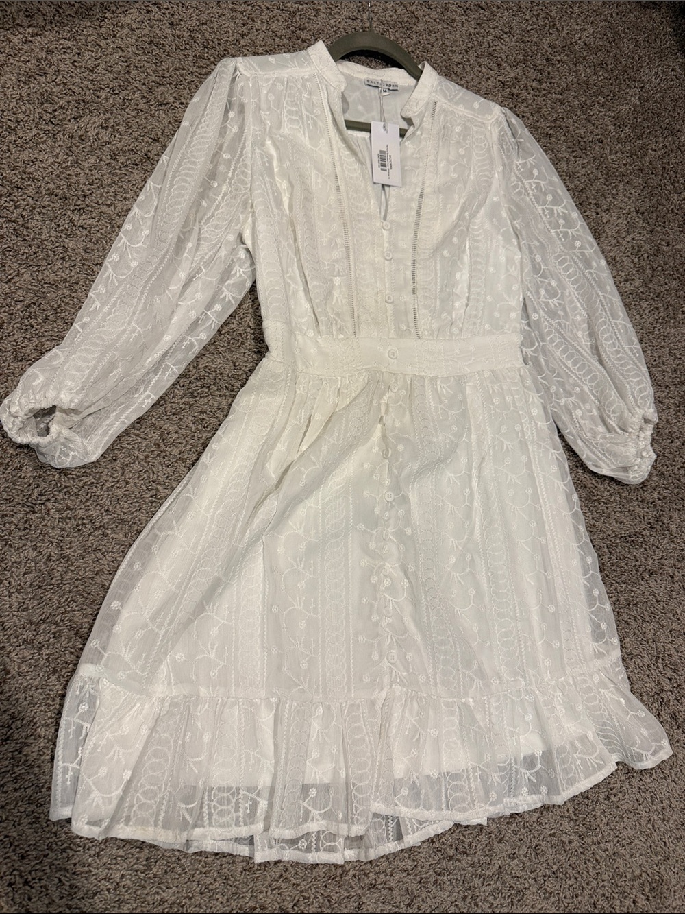 Baltic Born White Embroidered Button-Front Dress NWT